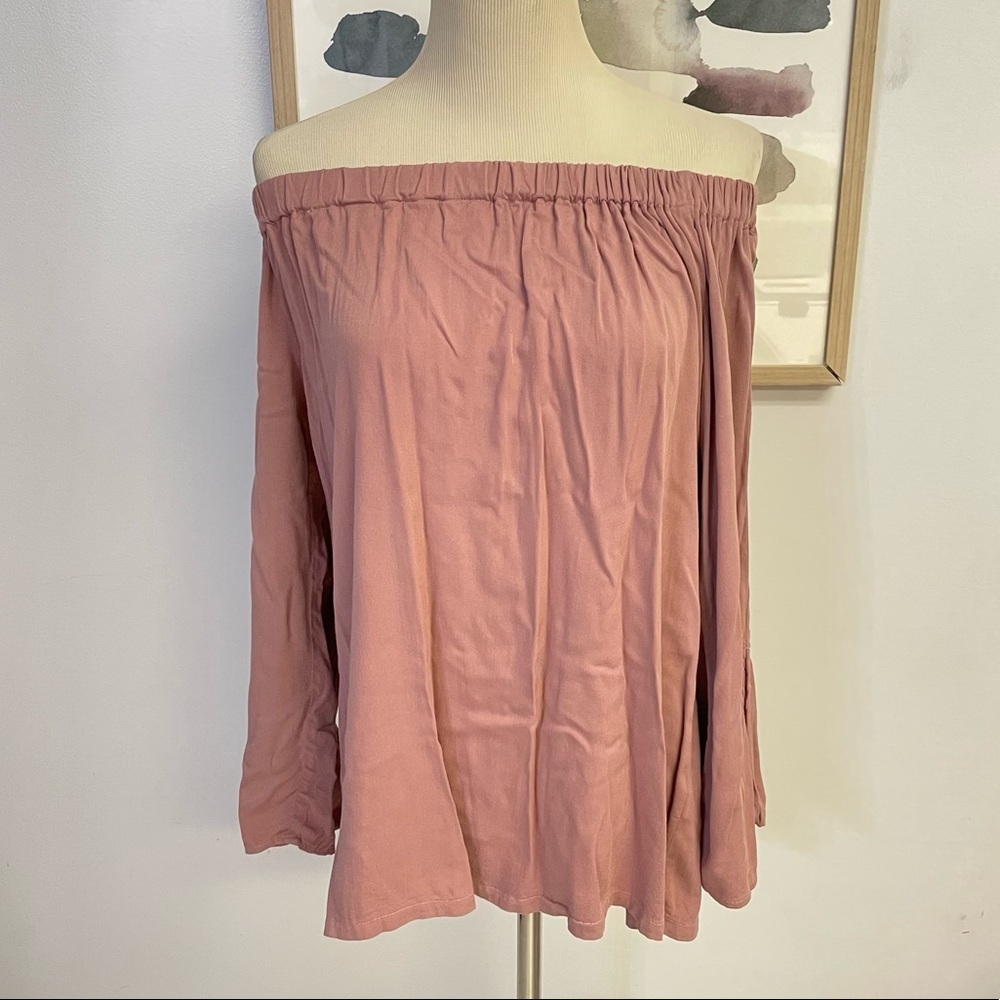 Michael Stars Strapless Tie Sleeve Top in Dusty Rose Pink